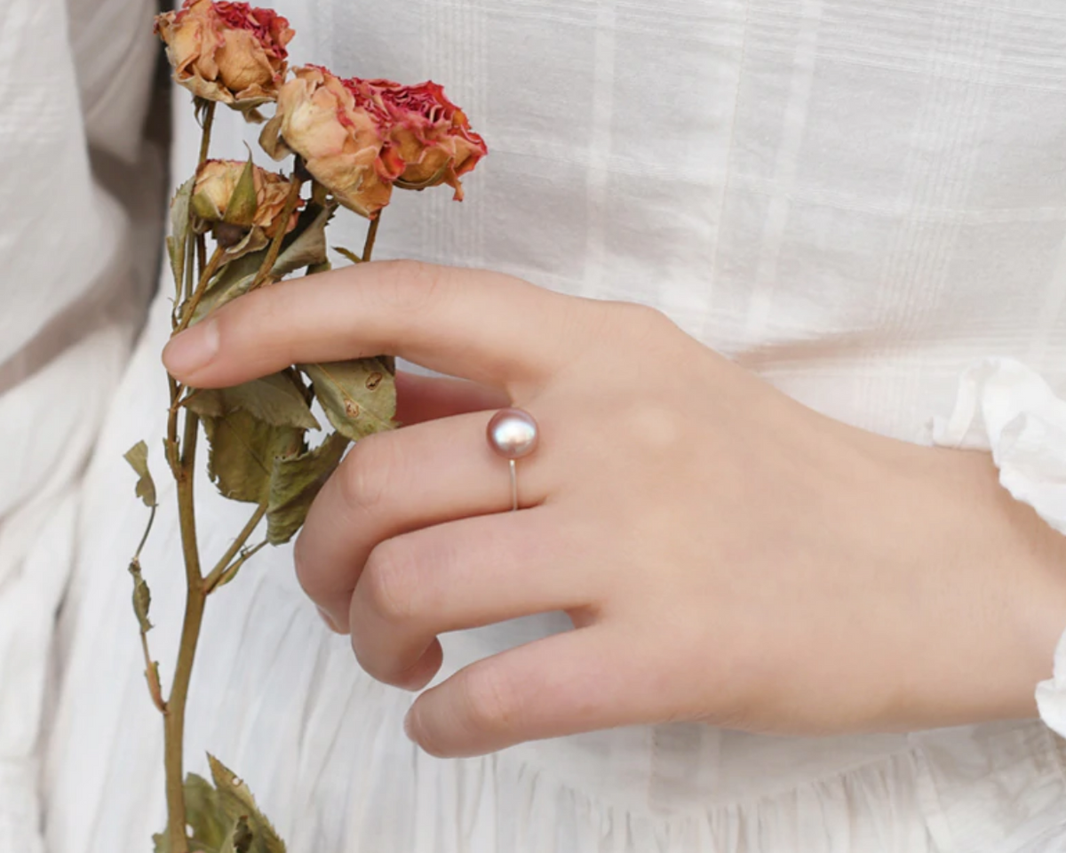 Minimalist Pearl Ring Lavender 925 Silver Miss Gatsby
