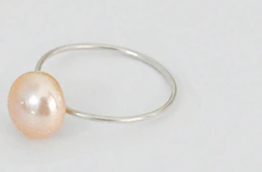 Minimalist Pearl Ring Peach 925 Silver