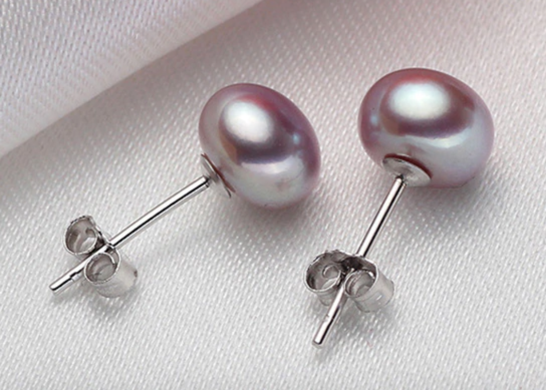 Lavender Pearl 925 Silver Stecker Earrings