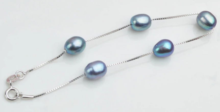 Blue Infinity Pearl 925 Silver Bracelet