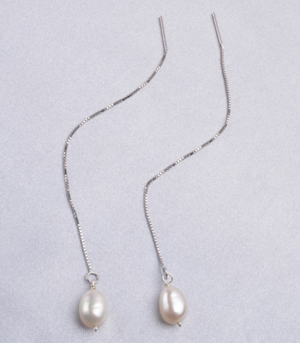 Chain Dangle Blanc Pearl Earrings
